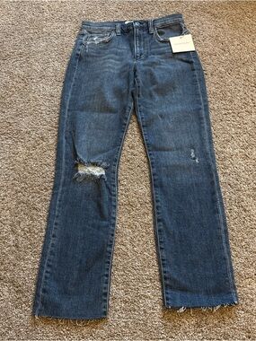 Favorite Daughter Dark Blue Straight Leg Distressed Jeans